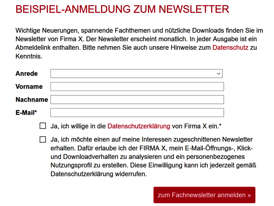 Beispielanmeldung Einwilligung