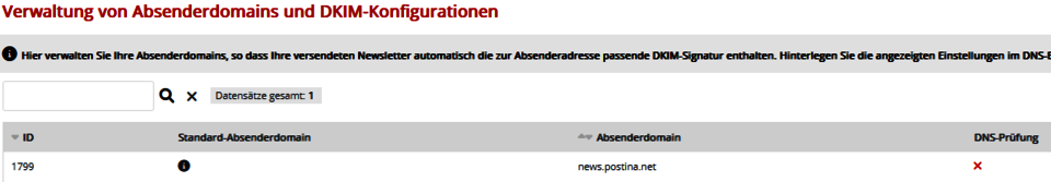 Verwaltung DKIM Konfiguration